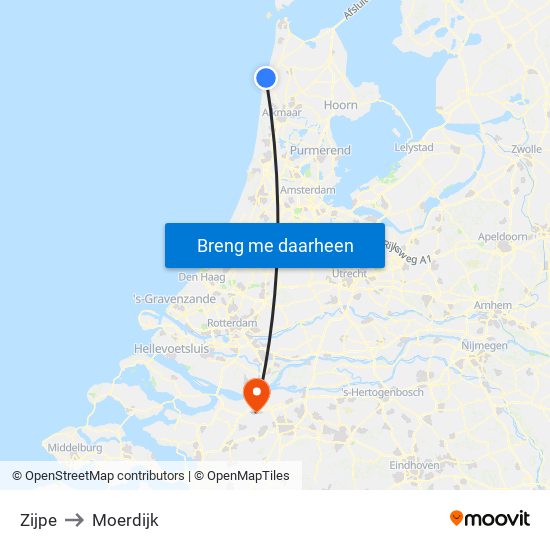 Zijpe to Moerdijk map