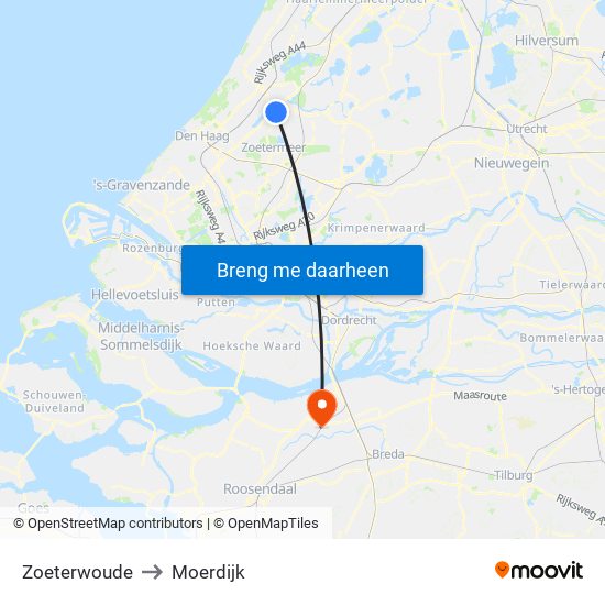 Zoeterwoude to Moerdijk map