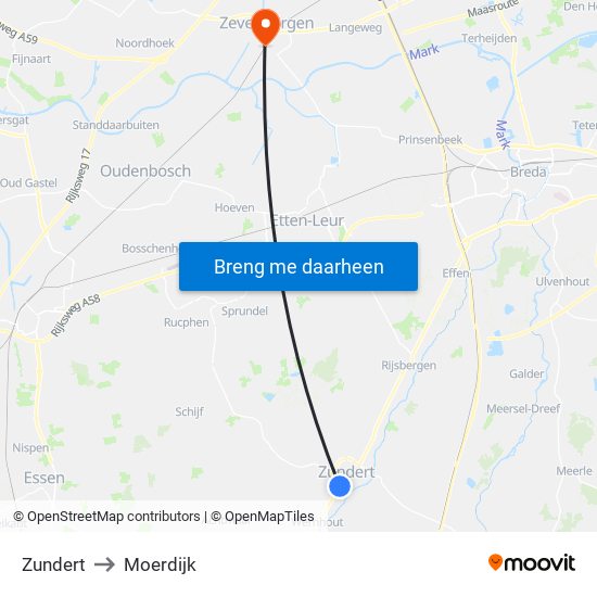 Zundert to Moerdijk map