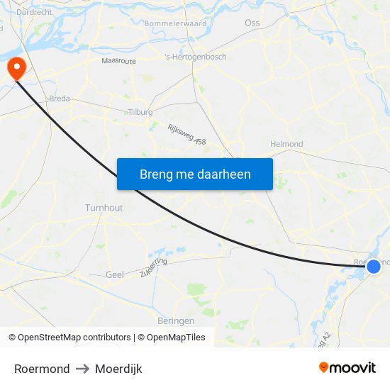 Roermond to Moerdijk map