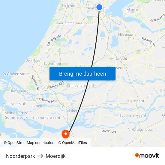 Noorderpark to Moerdijk map