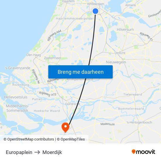Europaplein to Moerdijk map