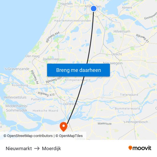 Nieuwmarkt to Moerdijk map