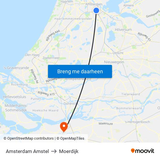 Amsterdam Amstel to Moerdijk map