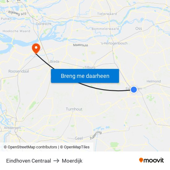 Eindhoven Centraal to Moerdijk map