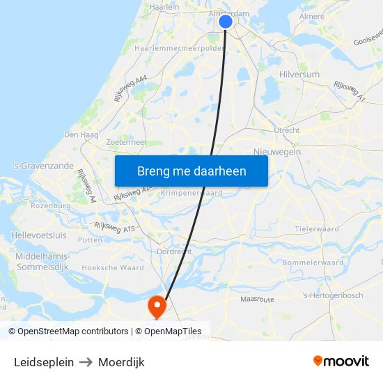 Leidseplein to Moerdijk map
