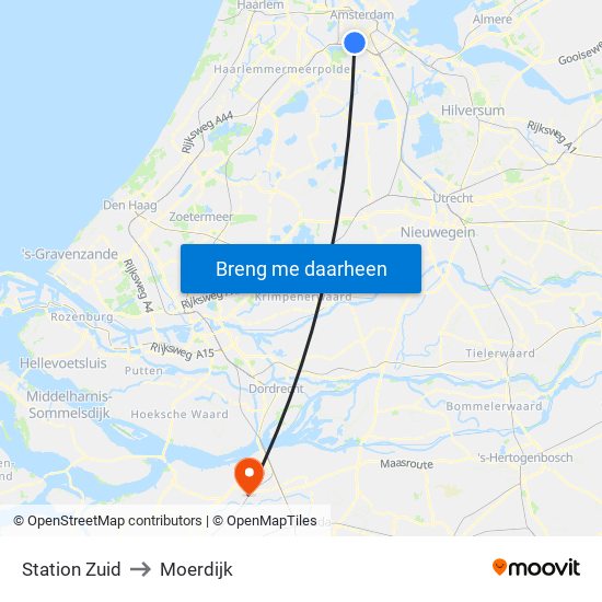 Station Zuid to Moerdijk map