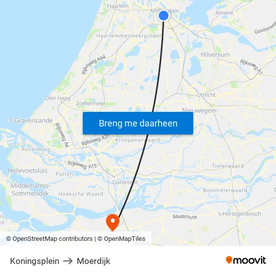 Koningsplein to Moerdijk map
