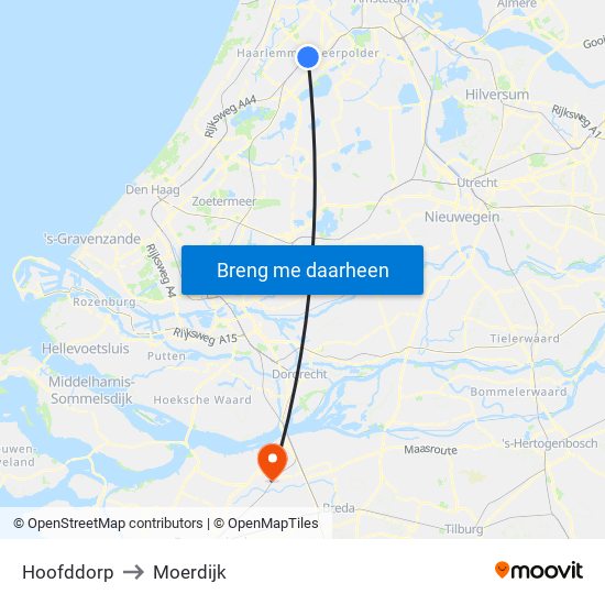 Hoofddorp to Moerdijk map