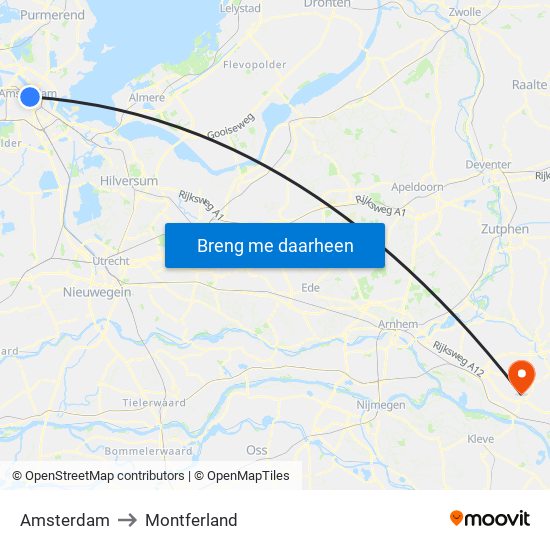 Amsterdam to Montferland map