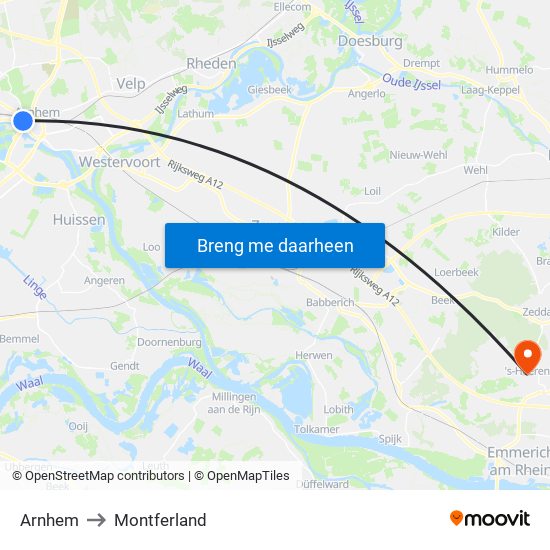 Arnhem to Montferland map