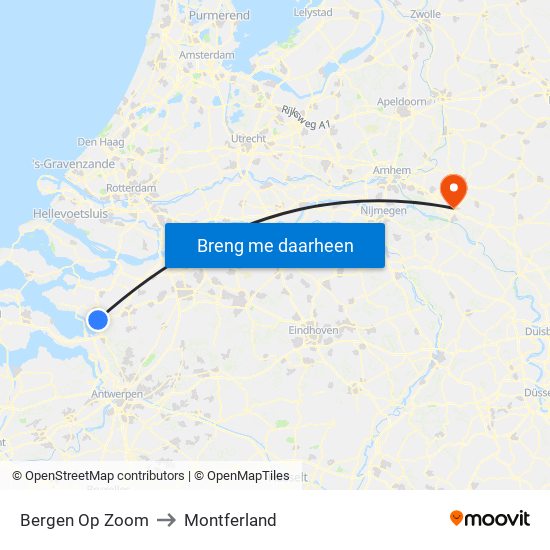 Bergen Op Zoom to Montferland map