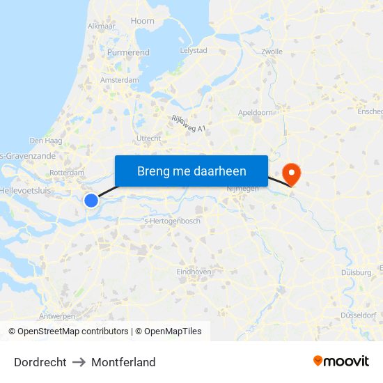 Dordrecht to Montferland map