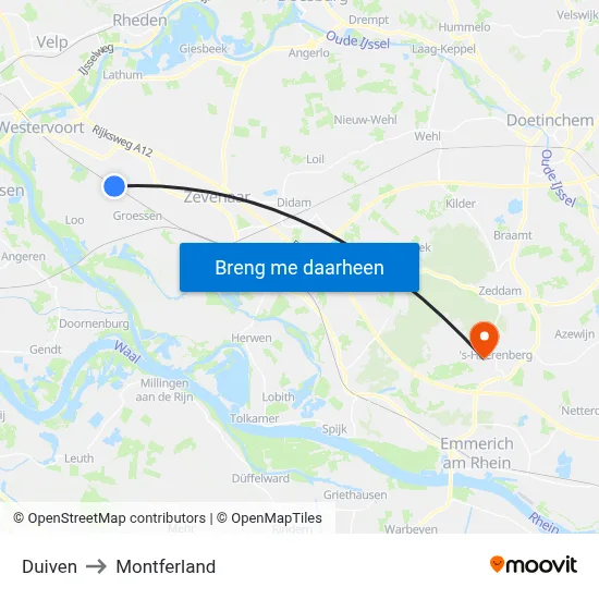 Duiven to Montferland map