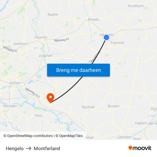 Hengelo to Montferland map