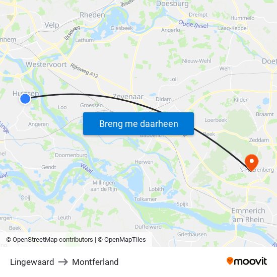 Lingewaard to Montferland map