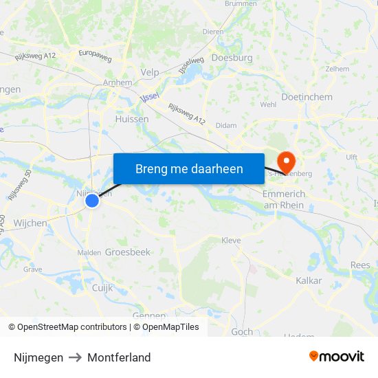 Nijmegen to Montferland map