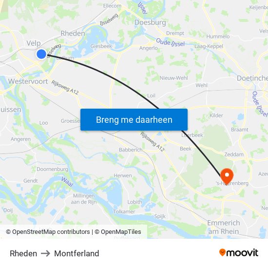 Rheden to Montferland map