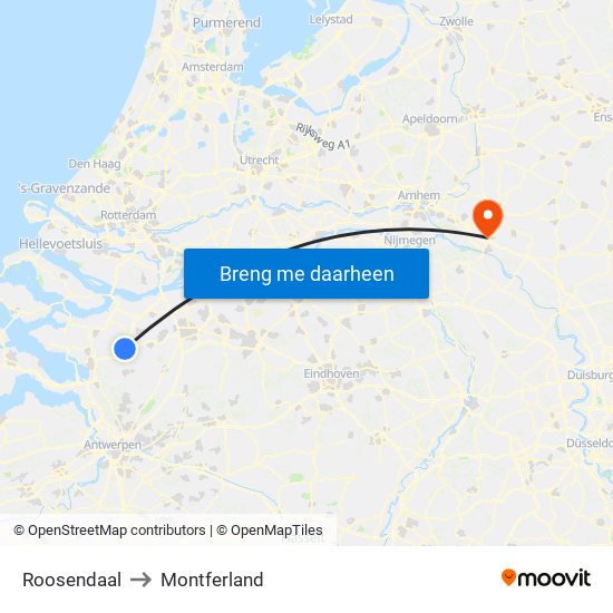 Roosendaal to Montferland map