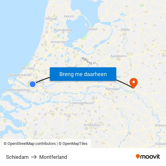 Schiedam to Montferland map