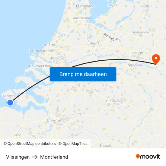 Vlissingen to Montferland map