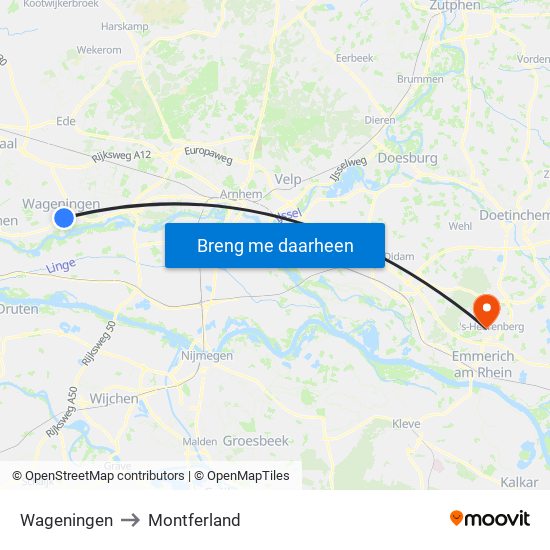 Wageningen to Montferland map