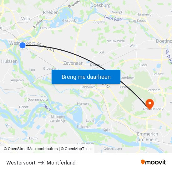 Westervoort to Montferland map