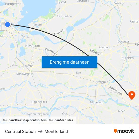 Centraal Station to Montferland map