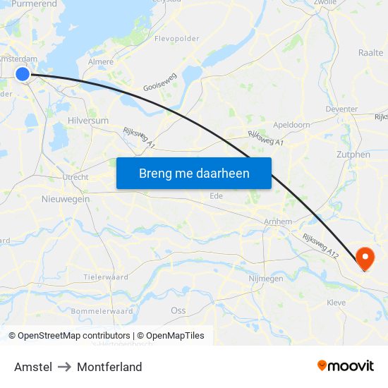 Amstel to Montferland map