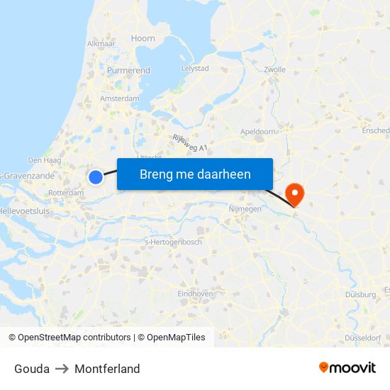 Gouda to Montferland map