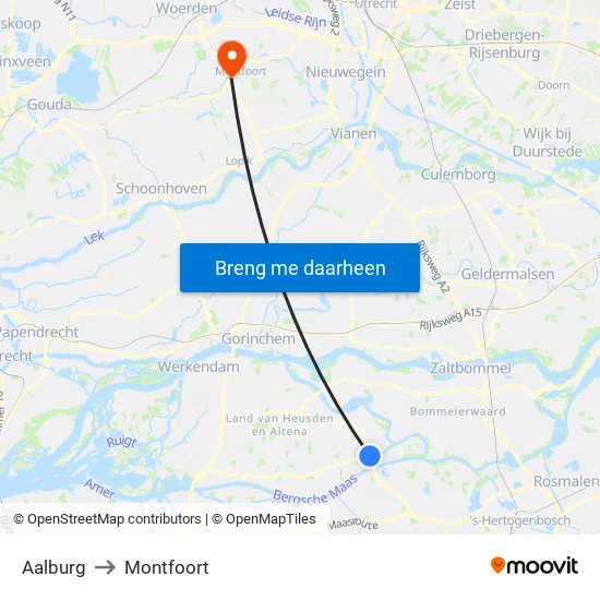 Aalburg to Montfoort map