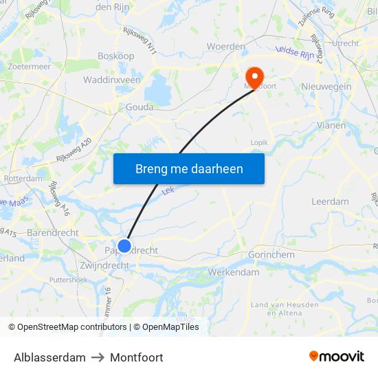 Alblasserdam to Montfoort map