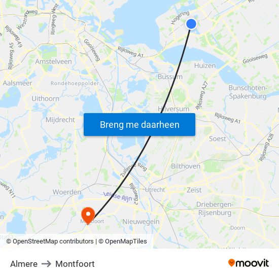 Almere to Montfoort map