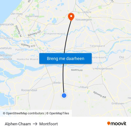 Alphen-Chaam to Montfoort map