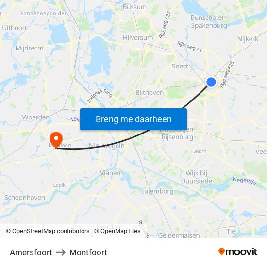 Amersfoort to Montfoort map