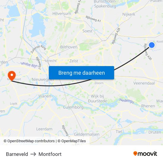 Barneveld to Montfoort map