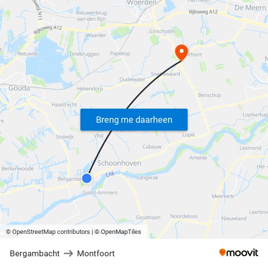 Bergambacht to Montfoort map