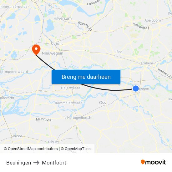 Beuningen to Montfoort map