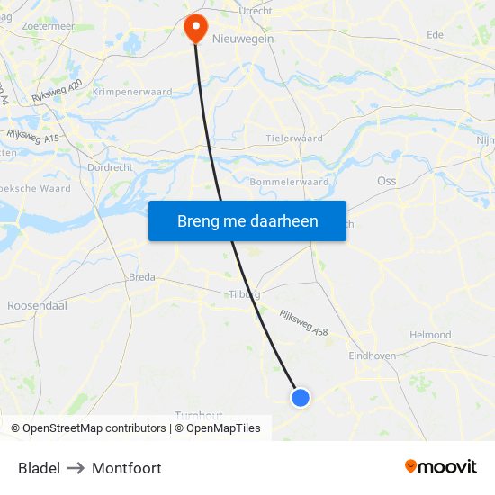 Bladel to Montfoort map