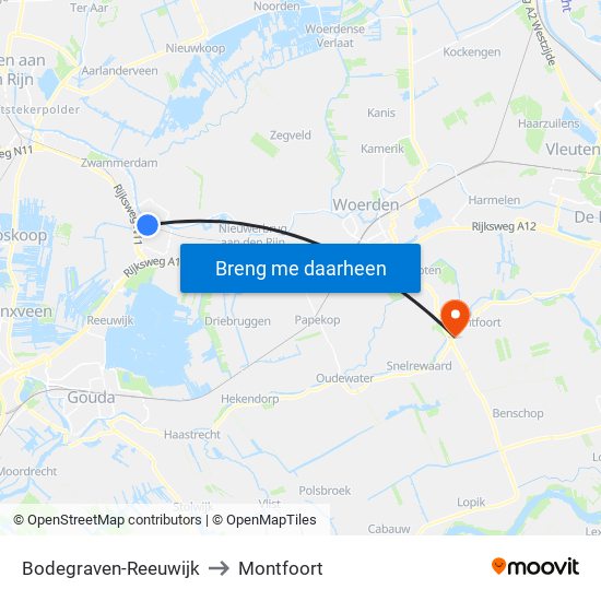 Bodegraven-Reeuwijk to Montfoort map