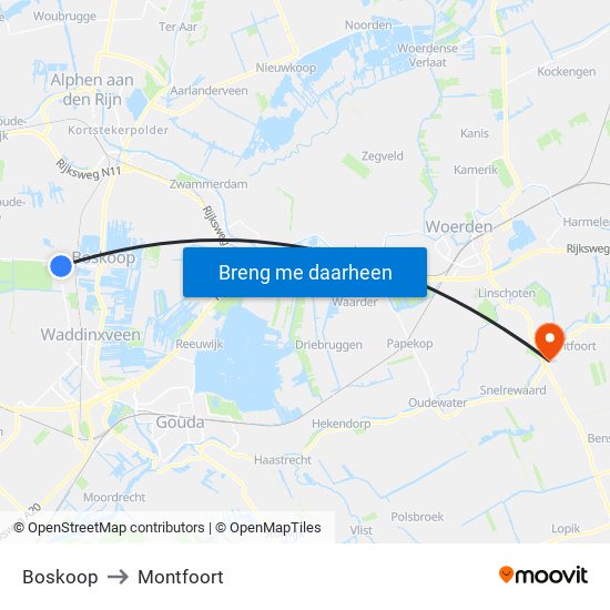 Boskoop to Montfoort map