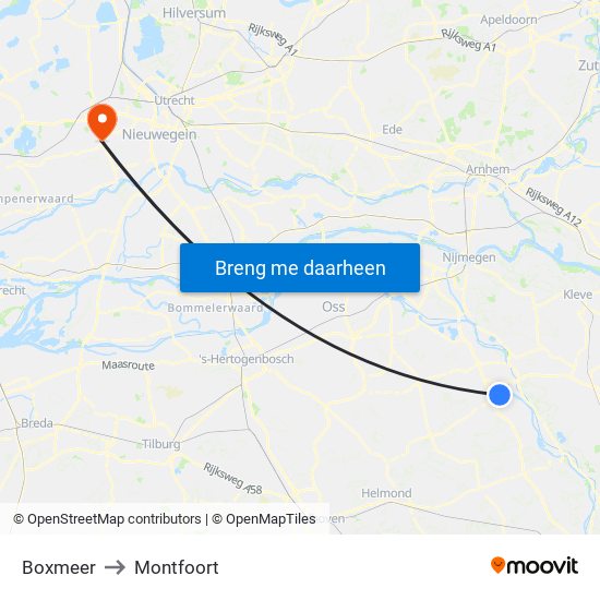 Boxmeer to Montfoort map