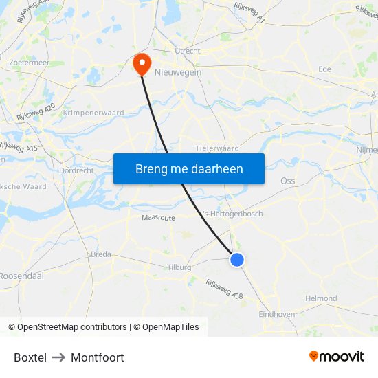 Boxtel to Montfoort map
