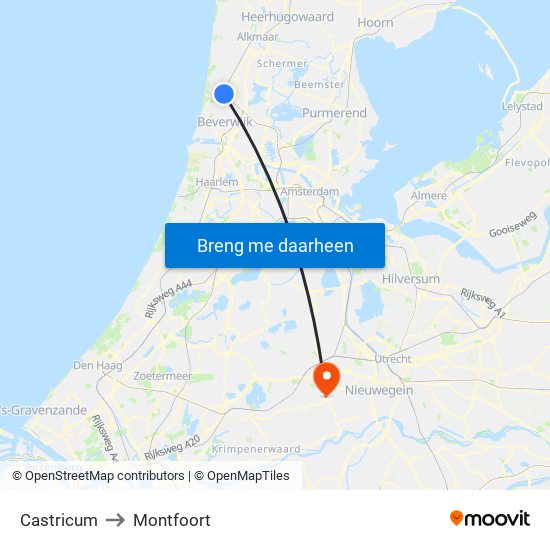 Castricum to Montfoort map