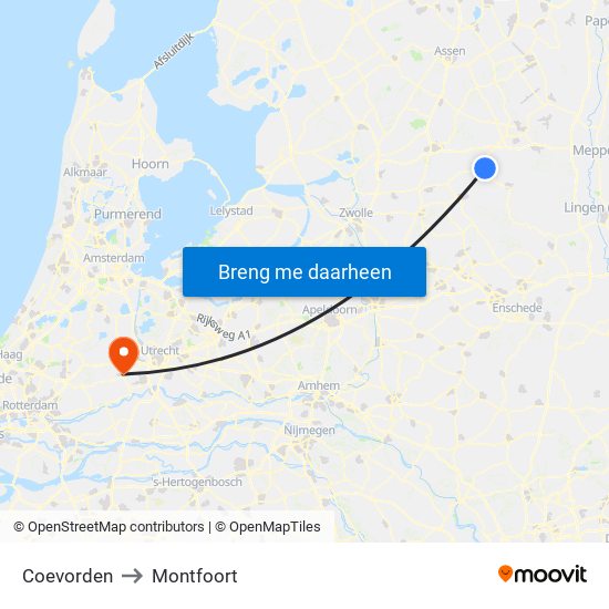 Coevorden to Montfoort map