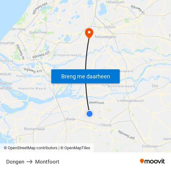 Dongen to Montfoort map