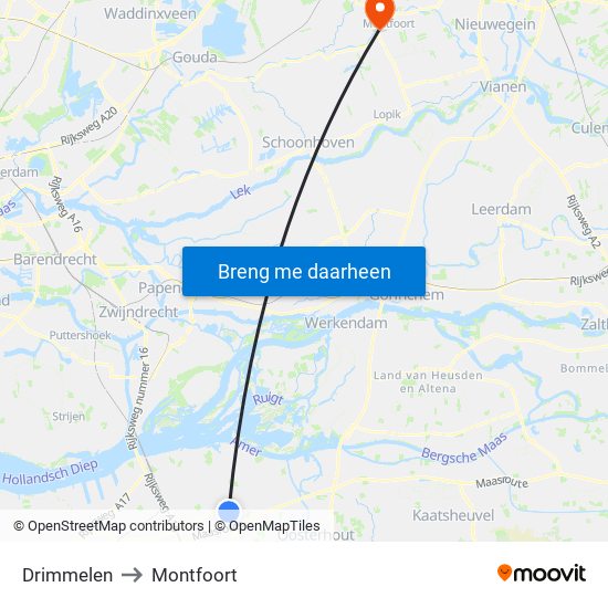 Drimmelen to Montfoort map