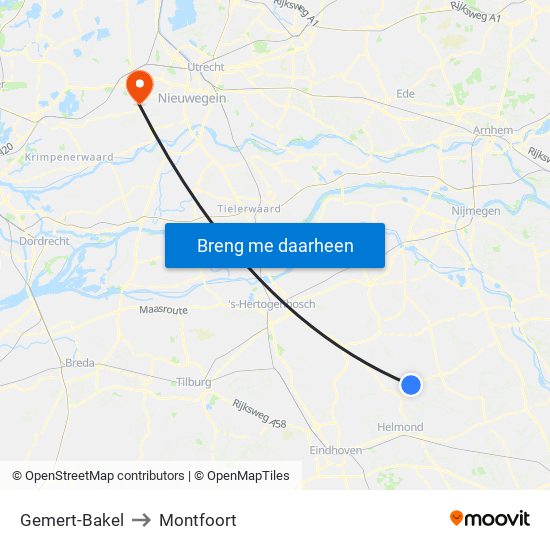 Gemert-Bakel to Montfoort map