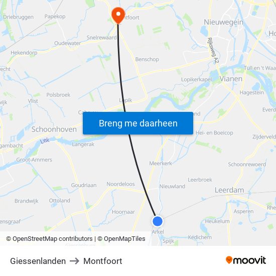 Giessenlanden to Montfoort map