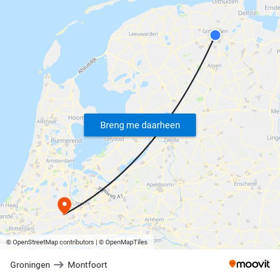 Groningen to Montfoort map